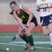 Huron's Sophia Vancouver looks to pass the ball during the first half against Saline at Saline on Thursday night. Melanie Maxwell I AnnArbor.com